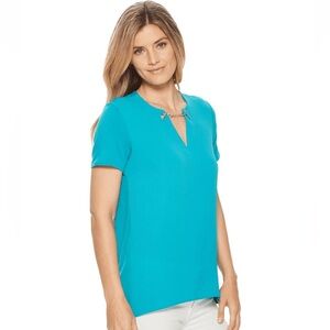 Michael Kors teal short sleeve top size Small petite
